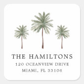 Minimal Palmen Rücksendeadressen-Aufkleber Quadratischer Aufkleber (Vorderseite)