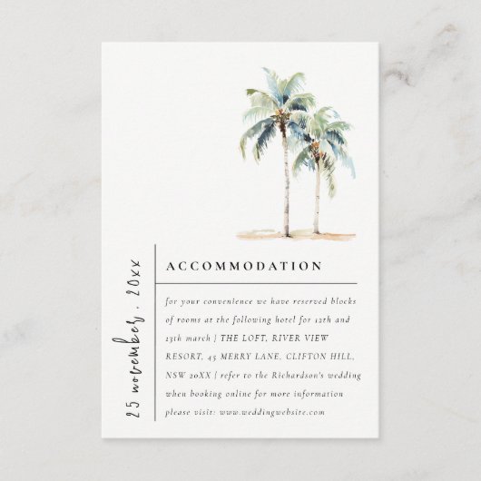 Minimal Palmen tropische Hochzeitsunterkunft Begleitkarte (Vorderseite)