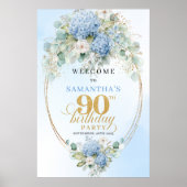 Minimal Pastel Blue Floral 90th birthday welcome Poster (Vorne)