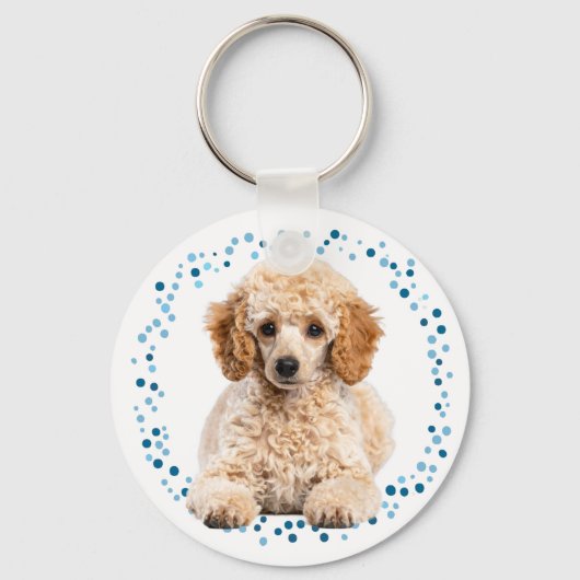 Minimal Pastel Blue Poodle | Custom Name & Photo Schlüsselanhänger (Rückseite)