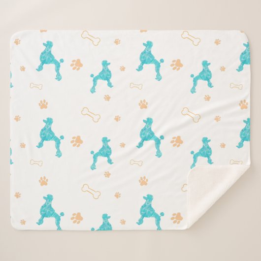 Minimal Pastel Blue Poodle Silhouette Blanket Sherpadecke (Vorderseite (Horizontal))