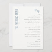 Minimal Pastel Dusky Blue Hearts Wedding Menu Card Einladung (Vorderseite)
