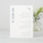 Minimal Pastel Dusky Blue Hearts Wedding Menu Card Einladung (Stehend Vorderseite)