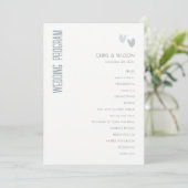 Minimal Pastel Dusky Blue Hearts Wedding Programm (Stehend Vorderseite)