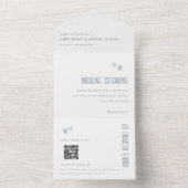 Minimal Pastel Dusky Blue Hearts Wedding QR Code All In One Einladung (Innen Boden)