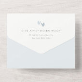 Minimal Pastel Dusky Blue Hearts Wedding QR Code All In One Einladung (Rückseite)