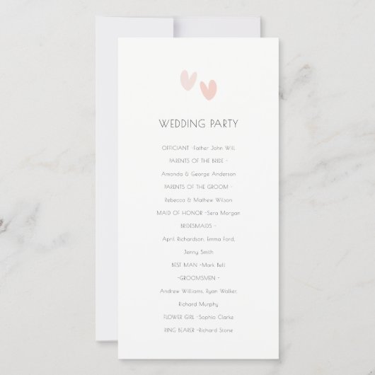 Minimal Pastel Dusky Pink Hearts Wedding Programm (Rückseite)