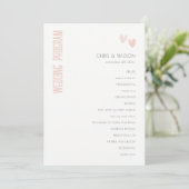 Minimal Pastel Dusky Pink Hearts Wedding Programm (Stehend Vorderseite)