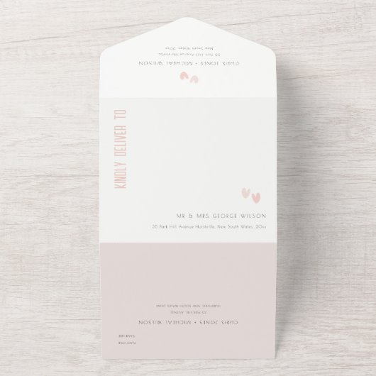 Minimal Pastel Dusky Pink Hearts Wedding QR Code All In One Einladung (Außenbereich)