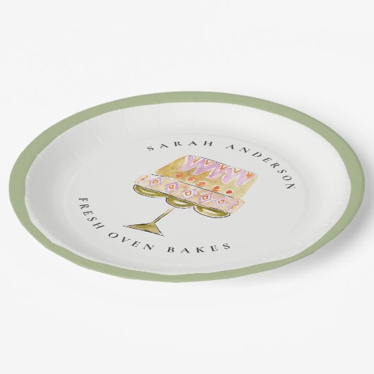 Minimal Pastel Farbenfrohe Bäckerei Pappteller (Schrägansicht)