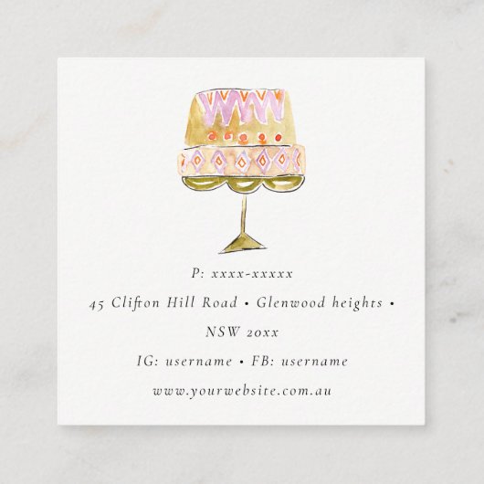 Minimal Pastel Farbenfrohe Bäckerei Quadratische Visitenkarte (Rückseite)