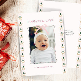 Minimal Pastel Pink Bow Foto Flat Holiday Card Feiertagskarte
