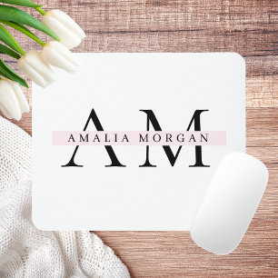 Minimal Pastel Pink Initial & Name Personalisiert Mousepad