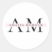 "Minimal Pastel Pink Initial & Name Personalisiert Runder Aufkleber (Vorderseite)