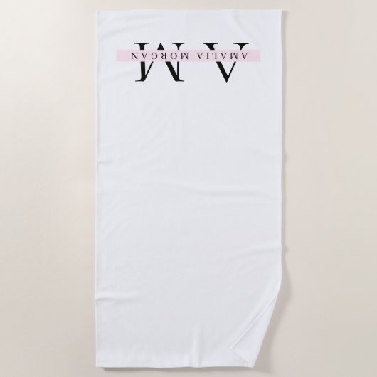 "Minimal Pastel Pink Initial & Name Personalisiert Strandtuch (Vorderseite)