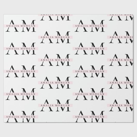 Minimal Pastel Pink Initial & Personalisiert Geschenkpapier (Flach)