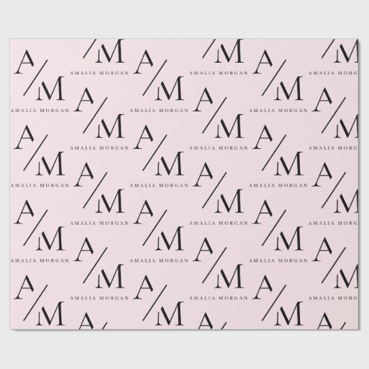 Minimal Pastel Pink Initial & Personalisiert Geschenkpapier (Flach)