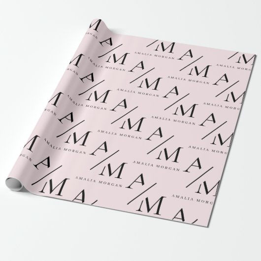 Minimal Pastel Pink Initial & Personalisiert Geschenkpapier (Ungerollt)