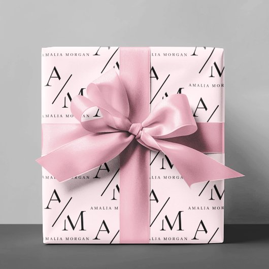 Minimal Pastel Pink Initial & Personalisiert Geschenkpapier