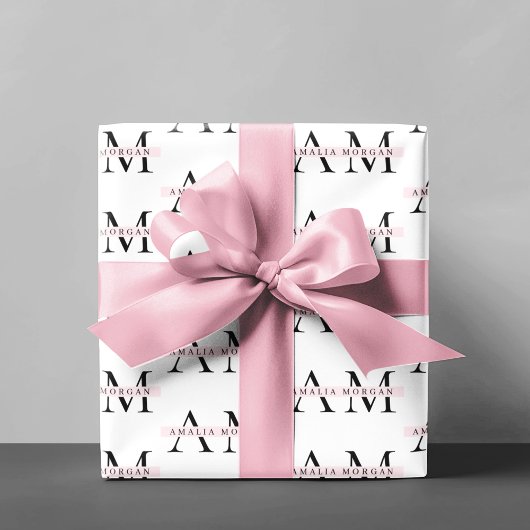 Minimal Pastel Pink Initial & Personalisiert Geschenkpapier