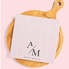 Minimal Pastel Pink Initial & Personalisiert Geschirrtuch