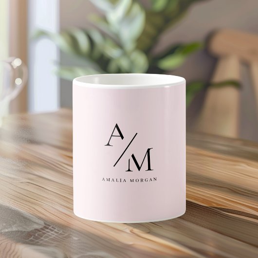 Minimal Pastel Pink Initial & Personalisiert Kaffeetasse