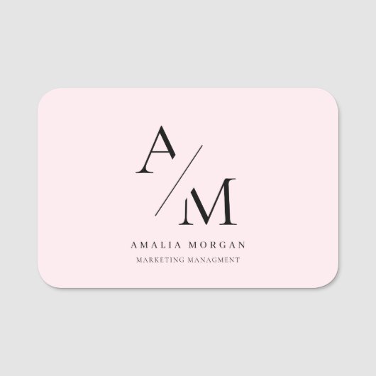 Minimal Pastel Pink Initial & Personalisiert Namensschild (Vorderseite)