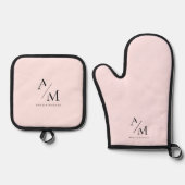 Minimal Pastel Pink Initial & Personalisiert Ofenhandschuh & Topflappen-Set (Vorderseite)
