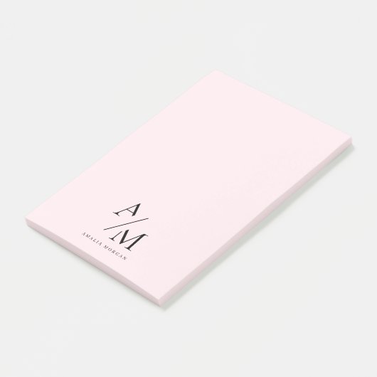 Minimal Pastel Pink Initial & Personalisiert Post-it Klebezettel (angewinkelt)