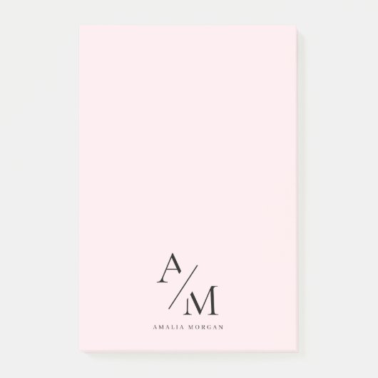 Minimal Pastel Pink Initial & Personalisiert Post-it Klebezettel (Vorderseite)