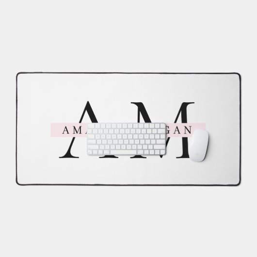 Minimal Pastel Pink Initial & Personalisiert Schreibtischunterlage (Tastatur & Maus)