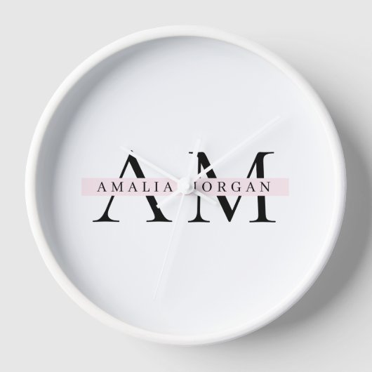 Minimal Pastel Pink Initial & Personalisiert Uhr (Vorderseite)