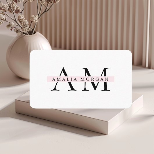 Minimal Pastel Pink Initial & Personalisiert Visitenkarte