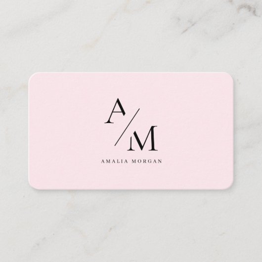 Minimal Pastel Pink Initial & Personalisiert Visitenkarte (Vorderseite)