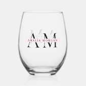 Minimal Pastel Pink Initial & Personalisiert Weinglas Ohne Stiel (Vorderseite)