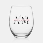 Minimal Pastel Pink Initial & Personalisiert Weinglas Ohne Stiel (Rückseite)