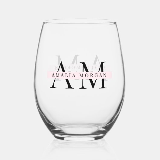 Minimal Pastel Pink Initial & Personalisiert Weinglas Ohne Stiel (Rückseite)