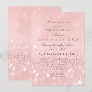 Minimal Pastel Pink Rose Gold Geburtstag Glitzer Einladung