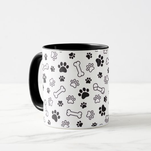 Minimal Paw & Bones Pattern Mug Tasse (Vorderseite Links)