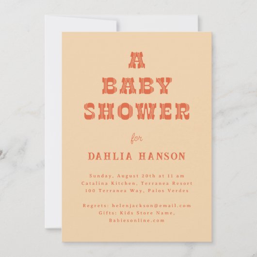 Minimal Peach Orange Western Babydusche Einladung (Vorderseite)