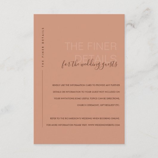 MINIMAL PEACH RUST ORANGE WEDEDING DETAIL ENCLOSUR BEGLEITKARTE (Vorderseite)