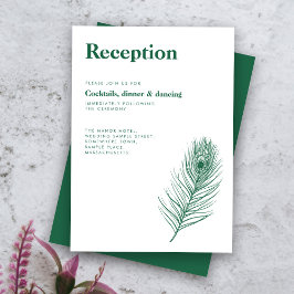 Minimal Peacock Feather Green Wedding Empfang Begleitkarte