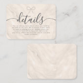 Minimal Pearl Bow Champagne Wedding Details Begleitkarte (Vorne/Hinten)