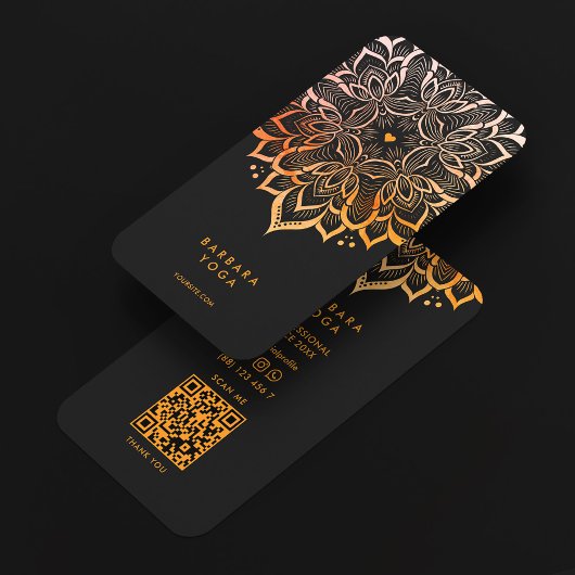 Minimal Personal Trainer Black Orange Mandala Visitenkarte
