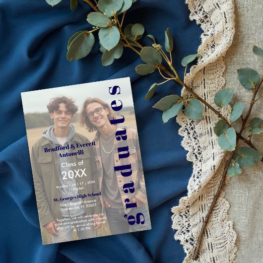 Minimal Photo Editorial Style Double Graduation Einladung