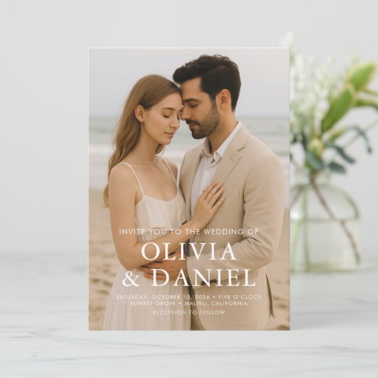 Minimal Photo Wedding Elegant Modern Einladung (Stehend Vorderseite)