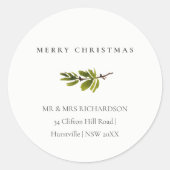 Minimal Pine Branch Frohe Weihnachtsadresse Runder Aufkleber (Vorderseite)