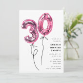 Minimal Pink 30 Ballon 30. Geburtstag Party Einladung (Stehend Vorderseite)