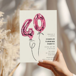 Minimal Pink 40 Ballon 40. Geburtstag Party Einladung