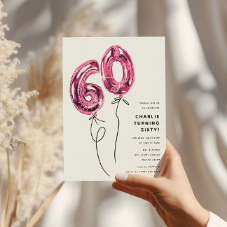 Minimal Pink 60 Ballon 60. Geburtstagsparty Einladung